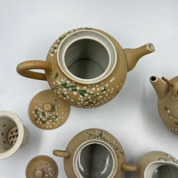 Antique Meiji Period Tea Set 4 Pieces Shark Skin Moriage Porcelain Cream Sugar - Picture 4 of 16